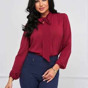 Bluza dama din voal cu guler tip esarfa Amma visiniu - imagine 1