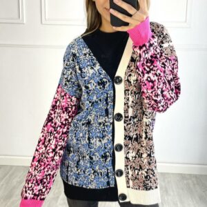 Cardigan dama Leia alb cu negru - imagine 1