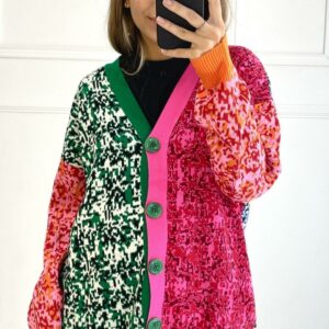 Cardigan dama Leia roz cu verde - imagine 1