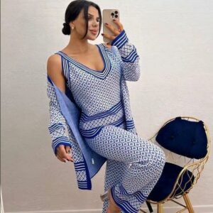 Compleu dama tricot 3 piese Dasha albastru - imagine 2