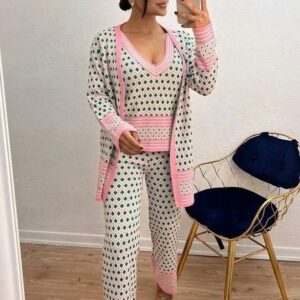 Compleu dama tricot 3 piese Dasha roz - imagine 1