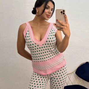 Compleu dama tricot 3 piese Dasha roz - imagine 2