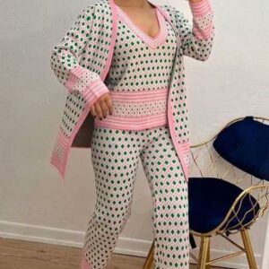 Compleu dama tricot 3 piese Dasha roz - imagine 3