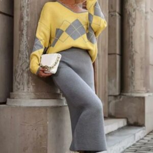Compleu dama tricot Rosey gri - imagine 1