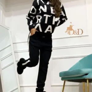 Compleu dama tricotat Letters Negru - imagine 1