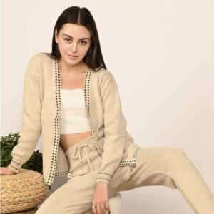 Compleu dama tricotat Noody crem - imagine 2