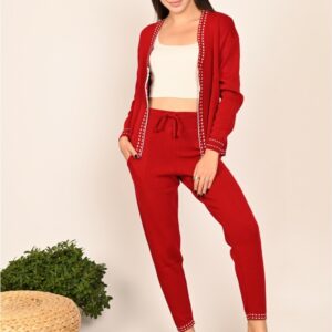Compleu dama tricotat Noody rosu - imagine 1