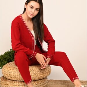 Compleu dama tricotat Noody rosu - imagine 2