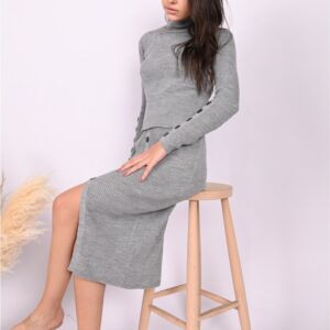 Compleu dama tricotat Sonya gri deschis - imagine 1