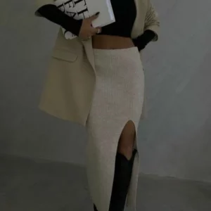 Fusta dama tricot Anda crem - imagine 3