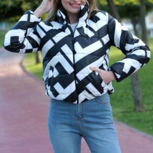 Geaca dama scurta Sophia alb-negru - imagine 1