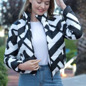 Geaca dama scurta Sophia alb-negru - imagine 2