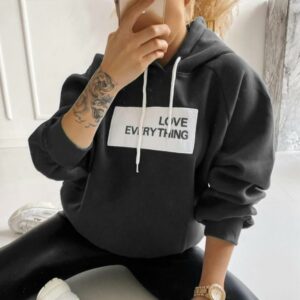 Hanorac dama VATUIT Love Everything gri inchis - imagine 2
