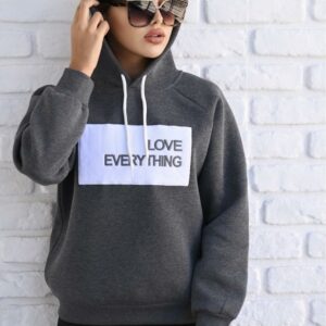 Hanorac dama VATUIT Love Everything gri inchis - imagine 1