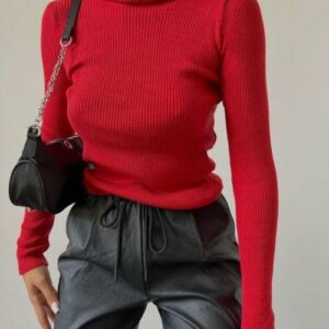 Maleta dama tricot Jullia rosu - imagine 1