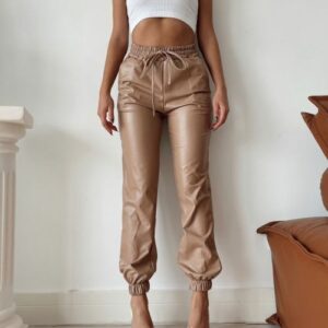 Pantaloni dama piele ecologica Miriam bej - imagine 1