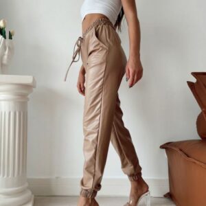 Pantaloni dama piele ecologica Miriam bej - imagine 2