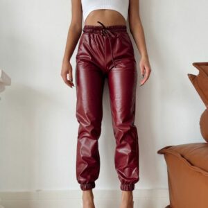 Pantaloni dama piele ecologica Miriam bordo - imagine 1