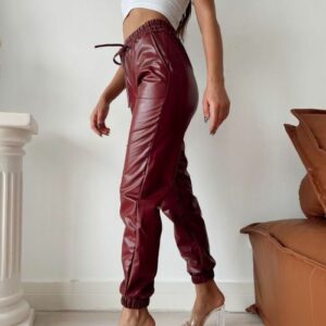 Pantaloni dama piele ecologica Miriam bordo - imagine 2