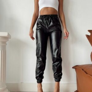 Pantaloni dama piele ecologica Miriam negru - imagine 1