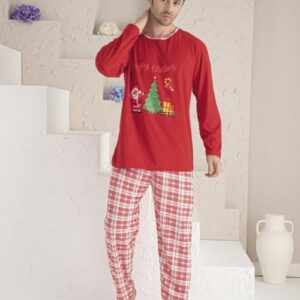 Pijama barbat bumbac motive Craciun Brad - imagine 1