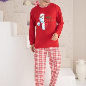Pijama barbat bumbac motive Craciun Santa - imagine 1