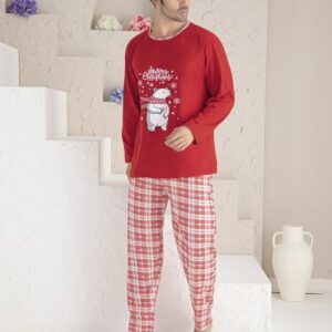 Pijama barbat bumbac motive Craciun Urs - imagine 1