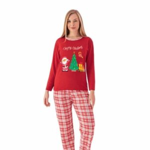 Pijama dama bumbac motive Craciun Brad - imagine 1