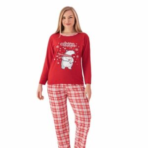 Pijama dama bumbac motive Craciun Urs - imagine 1