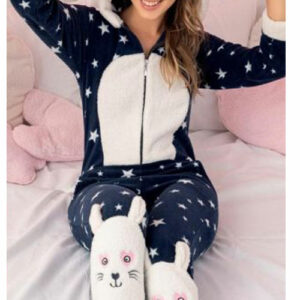 Pijama dama tip salopeta Star Bunny Albastru - imagine 1