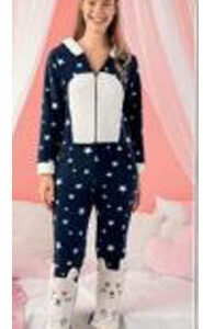 Pijama dama tip salopeta Star Bunny Albastru - imagine 2