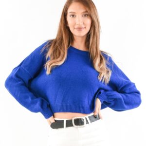 Pulover dama Tricotat Lyla Albastru - imagine 1