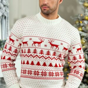 Pulover barbat casual Ren alb - imagine 1