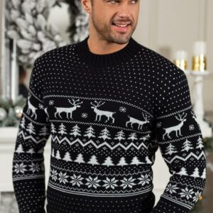 Pulover barbat casual Ren negru - imagine 1