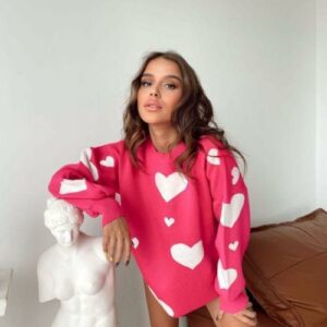 Pulover dama All Hearts fucsia - imagine 1
