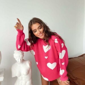 Pulover dama All Hearts fucsia - imagine 2