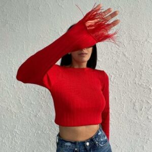 Pulover dama Fluff rosu - imagine 2