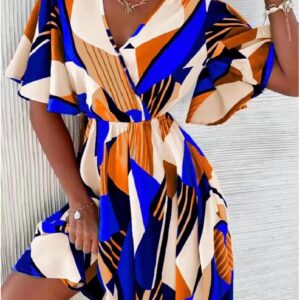 Rochie dama Kyella Albastru si Portocaliu - imagine 1