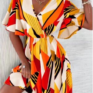 Rochie dama Kyella Rosu si Portocaliu - imagine 1