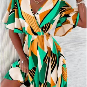 Rochie dama Kyella Verde si Portocaliu - imagine 1