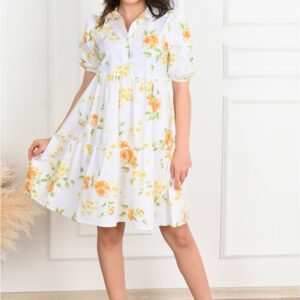 Rochie dama Sylvie alb cu flori galbene - imagine 1