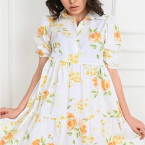 Rochie dama Sylvie alb cu flori galbene - imagine 3
