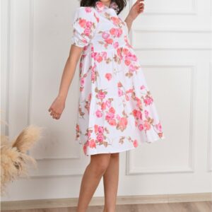 Rochie dama Sylvie alb cu flori roz - imagine 2