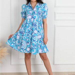 Rochie dama Sylvie bleu cu cercuri - imagine 1