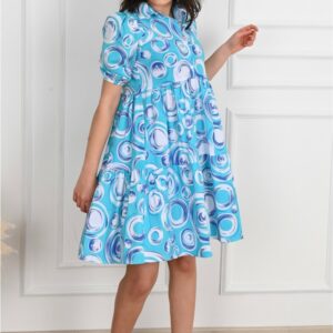Rochie dama Sylvie bleu cu cercuri - imagine 2