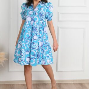 Rochie dama Sylvie bleu cu cercuri - imagine 3