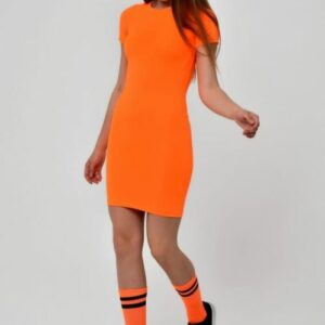 Rochie dama cu jambiere Maxine portocaliu neon - imagine 1