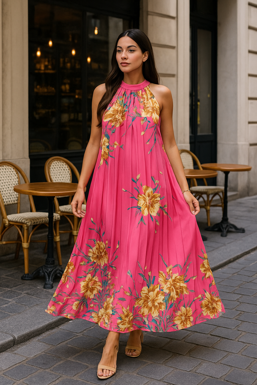 Rochie dama plisata Sandra roz