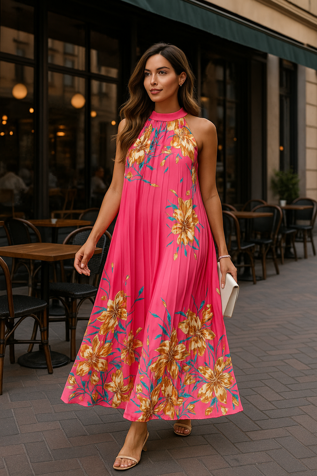 Rochie dama plisata Sandra roz