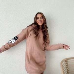 Rochie dama stil hanorac Yes or No bej - imagine 2
